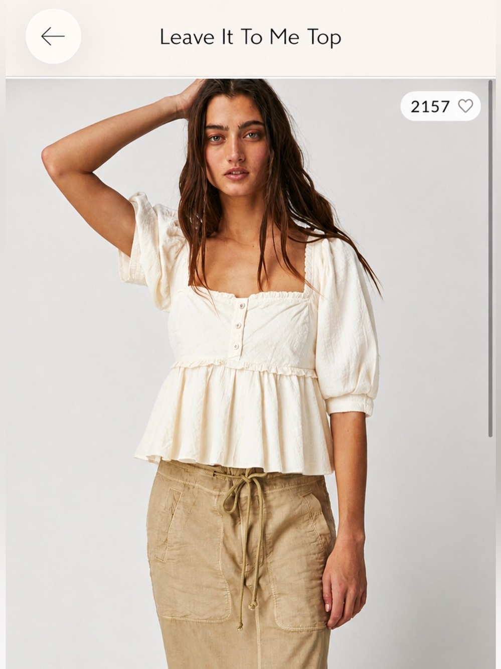 NWOT -Free People Ivory Leave It To Me -Puff Sleeve Peplum Blouse - Picture 2 of 4